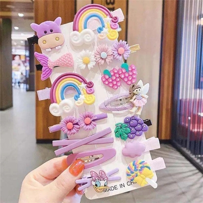 Picture of 14 Pcs/Set Children Girls Hairpins Set Cute Fruit Rainbow Flower Kids Headwear Baby Girl Hair Accessories for Toddler Girl Hair Clip