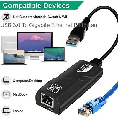 Picture of USB 3.0 Gigabit LAN to RJ45 Ethernet Adapter 10/100/1000Mbps /USB 3.0 to 10/100/1000 Mbps Gigabit RJ45 Ethernet LAN Network Adapter For P L6U3-Multicolor