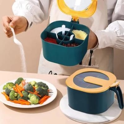 Picture of 4 in 1 Condiment Jars Seasoning Box Set Spice Storage Spice Containers with Serving Spoons Spices Storage Box Kitchen Salt Pepper Ceramic Spice Jar Set Seasoning Dispensers with Spoon-Multicolor