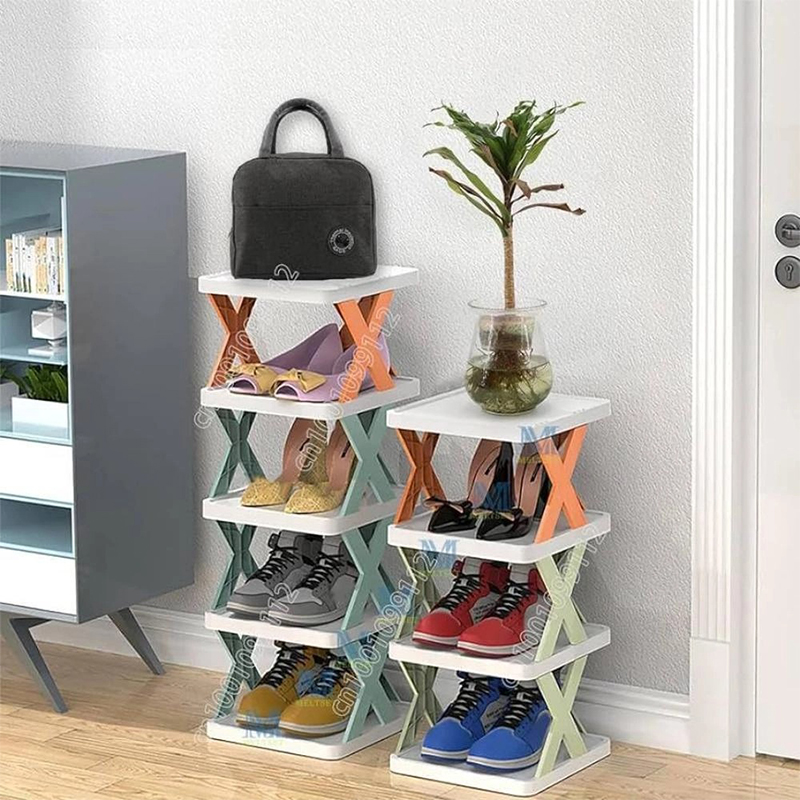 Picture of New Shoe Rack, Vertical Shoe Tower, Narrow Corner Shoe Rack, Shoe Shelf, DIY Free Standing Shoes Storage Organizer for Small Entryway, Closet, Hallway, Living Room, Bedroom (30x28x17.5cm 5 layers)-Multicolor