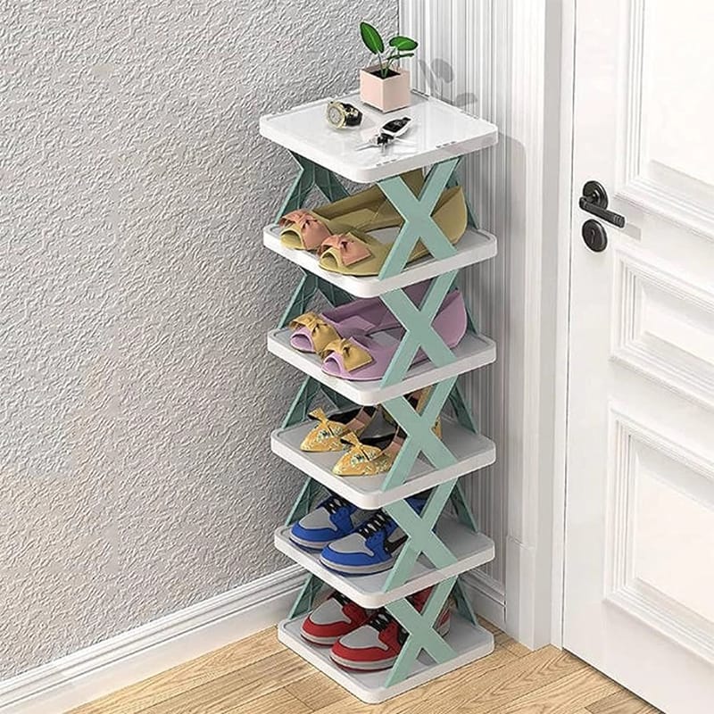 Picture of New Shoe Rack, Vertical Shoe Tower, Narrow Corner Shoe Rack, Shoe Shelf, DIY Free Standing Shoes Storage Organizer for Small Entryway, Closet, Hallway, Living Room, Bedroom (30x28x17.5cm 5 layers)-Multicolor