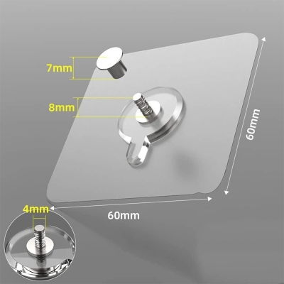 Picture of 6Pcs Strong Self Adhesive Nails Poster Seamless Wall Hook Waterproof Durable Transparent Screw Hanger Hook for Kitchen Bathroom - Wall Hook-Multicolor