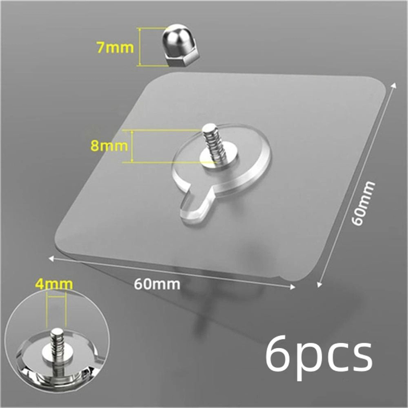 Picture of 6Pcs Strong Self Adhesive Nails Poster Seamless Wall Hook Waterproof Durable Transparent Screw Hanger Hook for Kitchen Bathroom - Wall Hook-Multicolor