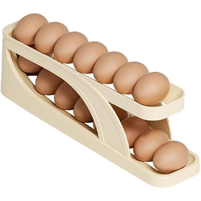 Picture of Automatic Scrolling Egg Rack Holder Storage Box Egg Basket Container Organizer Rolldown Refrigerator Egg Dispenser-Multicolor