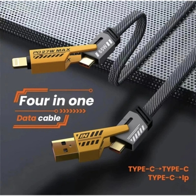 Picture of Multifunctional Mecha 4 in 1 Fast Charging 65watt PD Cable with Data Transfer for iPhone, Samsung and Others-Black