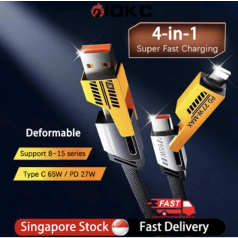 Picture of Multifunctional Mecha 4 in 1 Fast Charging 65watt PD Cable with Data Transfer for iPhone, Samsung and Others-Black