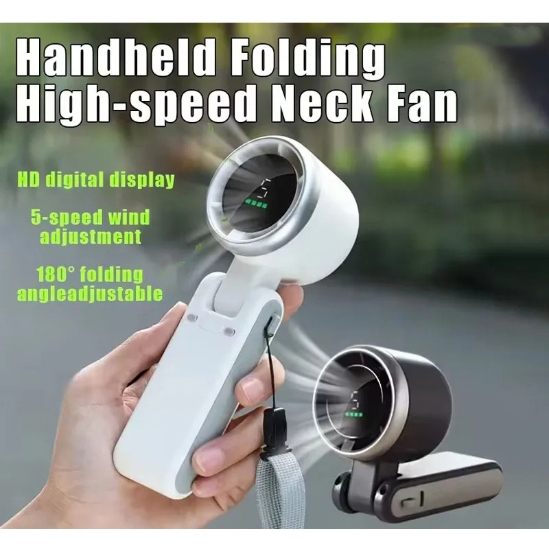 Picture of Turbo Fan Handheld Rechargeable Fan Portable Mini Hand Fan USB Rechargeable Foldable Hanging Neck Fan 3600mAh USB Mini Portable Small Turbo Fan- BRIGHT