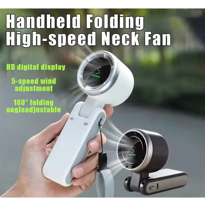 Picture of Turbo Fan Handheld Rechargeable Fan Portable Mini Hand Fan USB Rechargeable Foldable Hanging Neck Fan 3600mAh USB Mini Portable Small Turbo Fan- BRIGHT