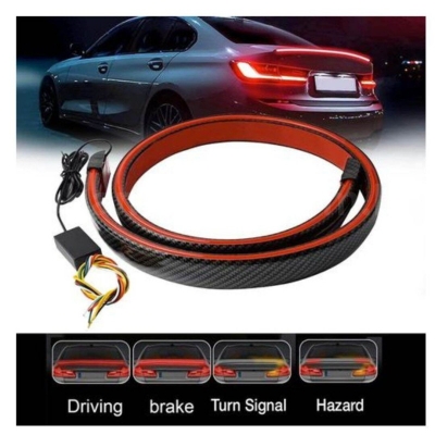 Picture of Carbon Universal LED Rear Spoiler Lip Kit Fiber Car Trunk Driving Lamp Brake Light Strip