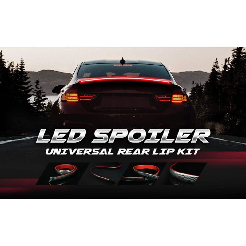 Picture of Carbon Universal LED Rear Spoiler Lip Kit Fiber Car Trunk Driving Lamp Brake Light Strip