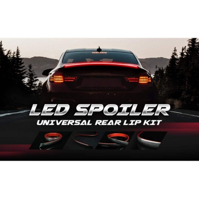 Picture of Carbon Universal LED Rear Spoiler Lip Kit Fiber Car Trunk Driving Lamp Brake Light Strip