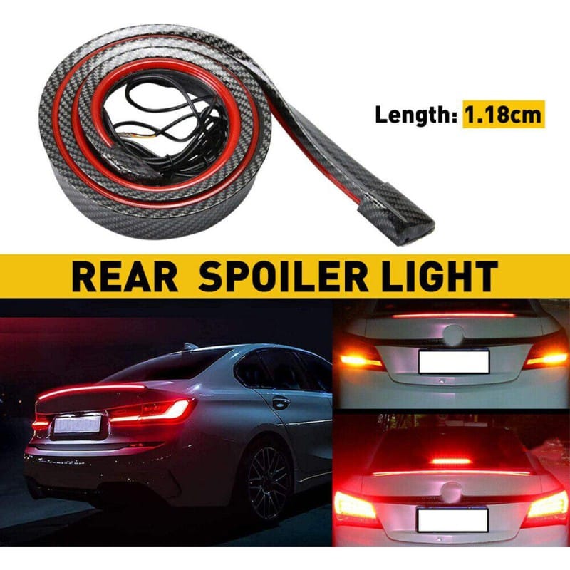 Picture of Carbon Universal LED Rear Spoiler Lip Kit Fiber Car Trunk Driving Lamp Brake Light Strip