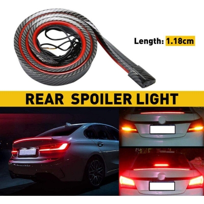 Picture of Carbon Universal LED Rear Spoiler Lip Kit Fiber Car Trunk Driving Lamp Brake Light Strip