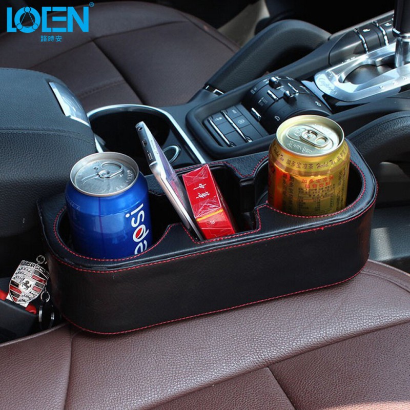 Picture of Side Pocket Console Side Pocket Leather Cover Car Cup Holder Auto Front Seat Organizer Cell Mobile Phone Holder (Black)