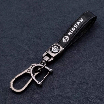 Picture of Leather Car Logo Keychain Nissan - Key Ring - Black