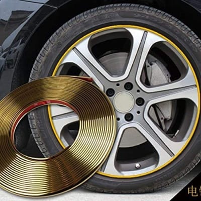 Picture of Newl Car Wheel Protector Rim Sticker Moulding Strip Trim Chrome Decoration Tire Rims Hub Strips Exterior Car Styling Auto Accessories Golden - Gold