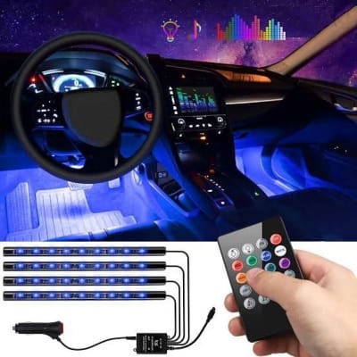 Picture of Atmosphere Lights,12x4 Car LED Strip Light, 48 LED DC 12V Multicolour Interior Light LED Under Dash Lighting Kit with Sound Active Function and Wireless Remote Control Car Fancy Light