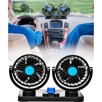 Picture of Car Fan 12V 360 Degree Rotatable Dual Head 2 Speed Quiet Strong Dashboard Auto Cooling Air Fan