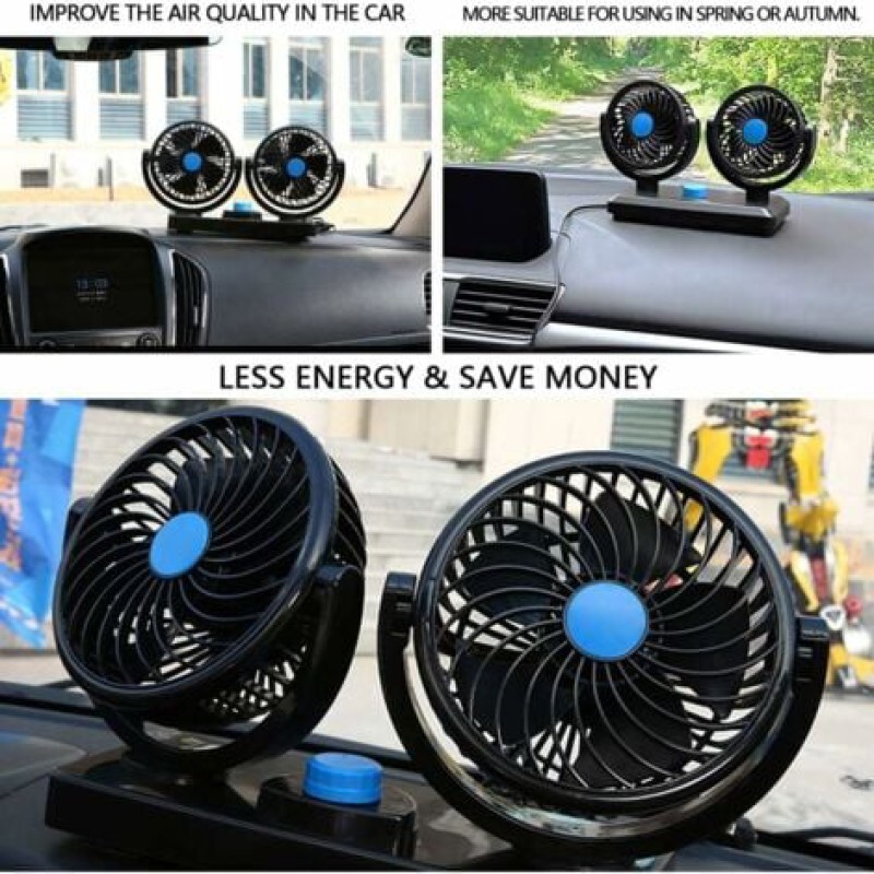 Picture of Car Fan 12V 360 Degree Rotatable Dual Head 2 Speed Quiet Strong Dashboard Auto Cooling Air Fan