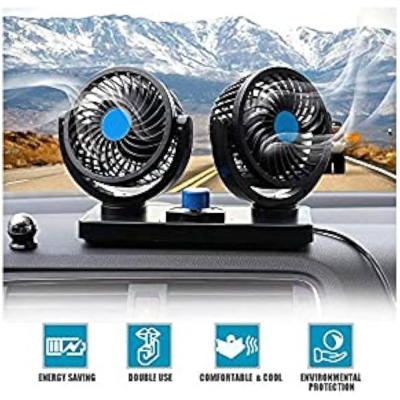 Picture of Car Fan 12V 360 Degree Rotatable Dual Head 2 Speed Quiet Strong Dashboard Auto Cooling Air Fan
