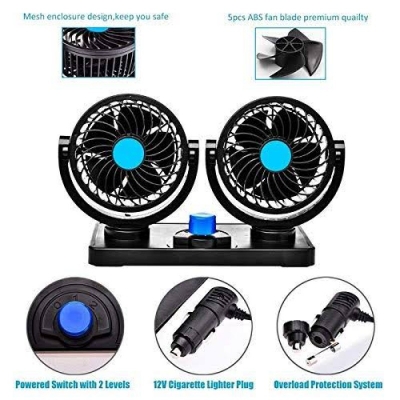 Picture of Car Fan 12V 360 Degree Rotatable Dual Head 2 Speed Quiet Strong Dashboard Auto Cooling Air Fan