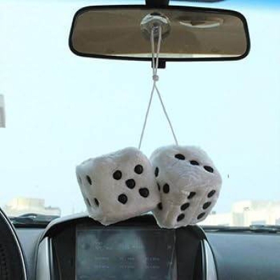 Picture of Fuzzy Plush Dice with Dots White with Black, Retro Square Plush Hanging Mirror Fuzzy Dices for Car Interior Ornament Decoration