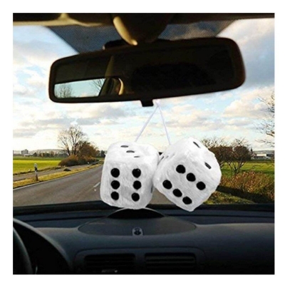Picture of Fuzzy Plush Dice with Dots White with Black, Retro Square Plush Hanging Mirror Fuzzy Dices for Car Interior Ornament Decoration