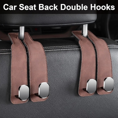 Picture of 2 pcs Car Seat Hooks for Headrest,  Car Seat Back Double Hooks, Leather Double Headrest Purse Hooks for Car, Car Back Seat Headrest Hooks for Handbags, Bags, Purses
