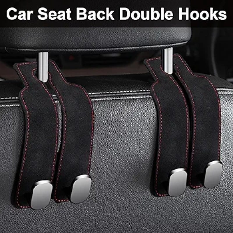 Picture of 2 pcs Car Seat Hooks for Headrest,  Car Seat Back Double Hooks, Leather Double Headrest Purse Hooks for Car, Car Back Seat Headrest Hooks for Handbags, Bags, Purses
