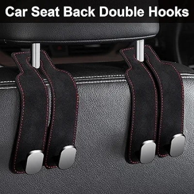 Picture of 2 pcs Car Seat Hooks for Headrest,  Car Seat Back Double Hooks, Leather Double Headrest Purse Hooks for Car, Car Back Seat Headrest Hooks for Handbags, Bags, Purses