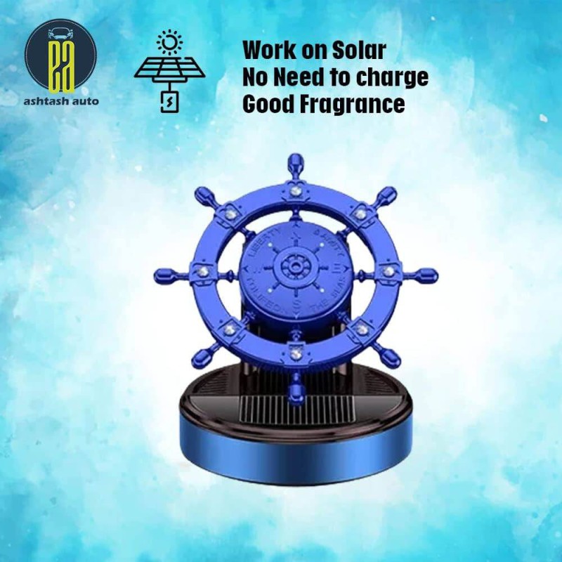 Picture of Solar Rotating Ship Wheel Car Air Freshener – Luxury Dashboard Perfume with Compass Design
