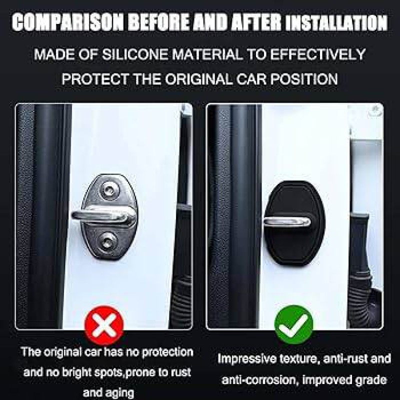Picture of 4PCS Silicone Door Latch Protector Caps, Car Door Lock Cover for Decoration (Black)