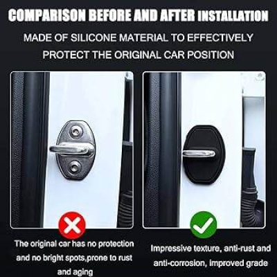 Picture of 4PCS Silicone Door Latch Protector Caps, Car Door Lock Cover for Decoration (Black)
