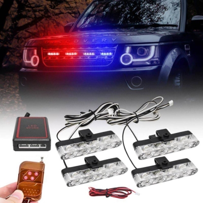 Picture of Red & Blue 4 LED Car Daytime Running Strobe Flasher Emergency Grill Light Universal for All Cars Vans Trucks (Set of 4)