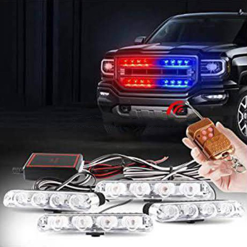 Picture of Red & Blue 4 LED Car Daytime Running Strobe Flasher Emergency Grill Light Universal for All Cars Vans Trucks (Set of 4)