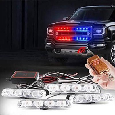 Picture of Red & Blue 4 LED Car Daytime Running Strobe Flasher Emergency Grill Light Universal for All Cars Vans Trucks (Set of 4)