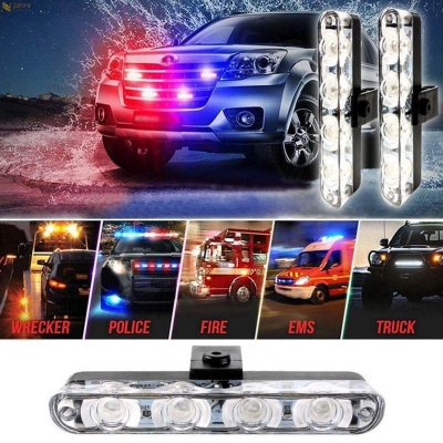 Picture of Red & Blue 4 LED Car Daytime Running Strobe Flasher Emergency Grill Light Universal for All Cars Vans Trucks (Set of 4)