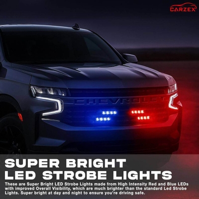 Picture of Red & Blue 4 LED Car Daytime Running Strobe Flasher Emergency Grill Light Universal for All Cars Vans Trucks (Set of 4)