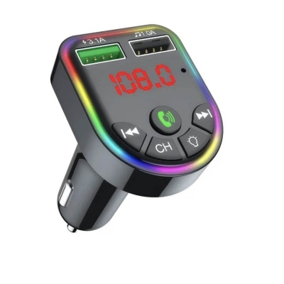 Picture of 3.1A Bluetooth 5.0 Car Charger FM Transmitter MP3 Player Wireless Handsfree Audio Receiver Colorful LED Display USB Car Charger - Black