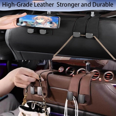 Picture of 1 Pcs Car Hooks for Headrest, Car Seat Hooks Purse Hook for Car, Double Headrest Hooks Purse Holder & Mobile Phone Holder, Car Hanger Storage Car Seat Back Organizer for Bags, Purses, Handbags(Black)