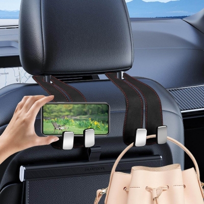 Picture of 1 Pcs Car Hooks for Headrest, Car Seat Hooks Purse Hook for Car, Double Headrest Hooks Purse Holder & Mobile Phone Holder, Car Hanger Storage Car Seat Back Organizer for Bags, Purses, Handbags(Black)