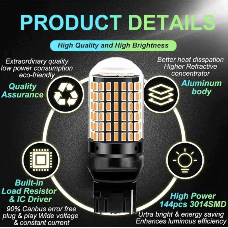 Picture of 7440 LED Bulbs Turn Signal Lights Amber Yellow 7441 7440NA T20 W21W WY21W Front Rear Turn Signal Bulb with Projector Replacement for Car, Truck, SUV, Motorcycle AC10-24V(2PCS)