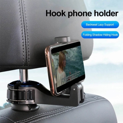 Picture of Universal Car 2 in 1 Car Headrest Hidden Hook Upgraded Car Back Seat Hook with Mobile Phone Holder Bracket for Purse Backpacks Umbrella - Black