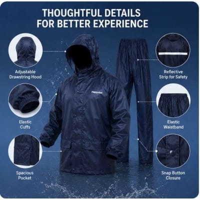 Picture of Happylon Premium Waterproof Raincoat Set for Men & Women (Jacket + Pant + Storage Bag) - Blue
