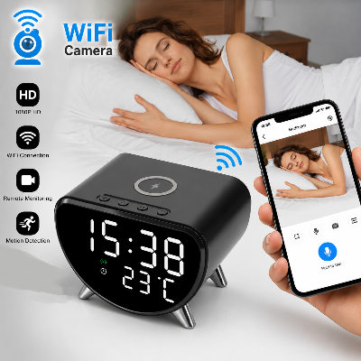 Picture of Wifi IP Camera Wireless Charger with Spy Hidden Alarm Clock Camera 4K HD Camcorder Security Camera