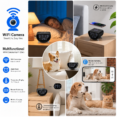 Picture of Wifi IP Camera Wireless Charger with Spy Hidden Alarm Clock Camera 4K HD Camcorder Security Camera