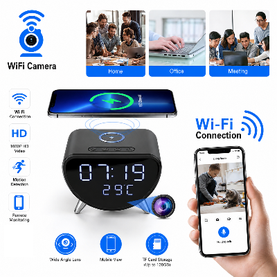 Picture of Wifi IP Camera Wireless Charger with Spy Hidden Alarm Clock Camera 4K HD Camcorder Security Camera