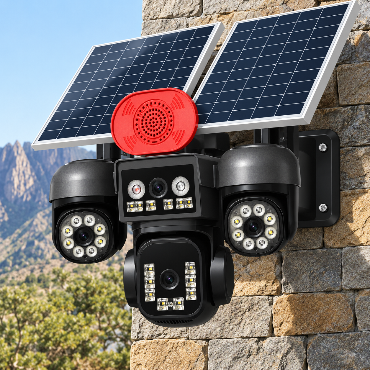 Picture of V380 Pro 2 Solar plates 4 Lenses 4 View 3 PTZ Moving by app 4G Security Camera 4MP+4MP+4MP+4MP Smart 4G IP Security Cameras with 360° Coverage, Night Vision & Two Way Audio