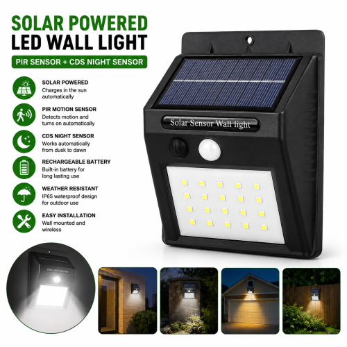 Picture of Solar Powered LED Wall Light with PIR Motion & Light Sensor
