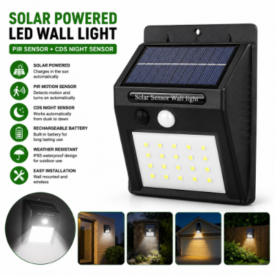 Picture of Solar Powered LED Wall Light with PIR Motion & Light Sensor
